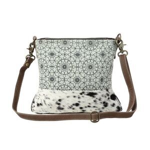 Myra Bag Handmade Green Floral Shoulder Bag Upcycled Canvas & Cowhide Leather